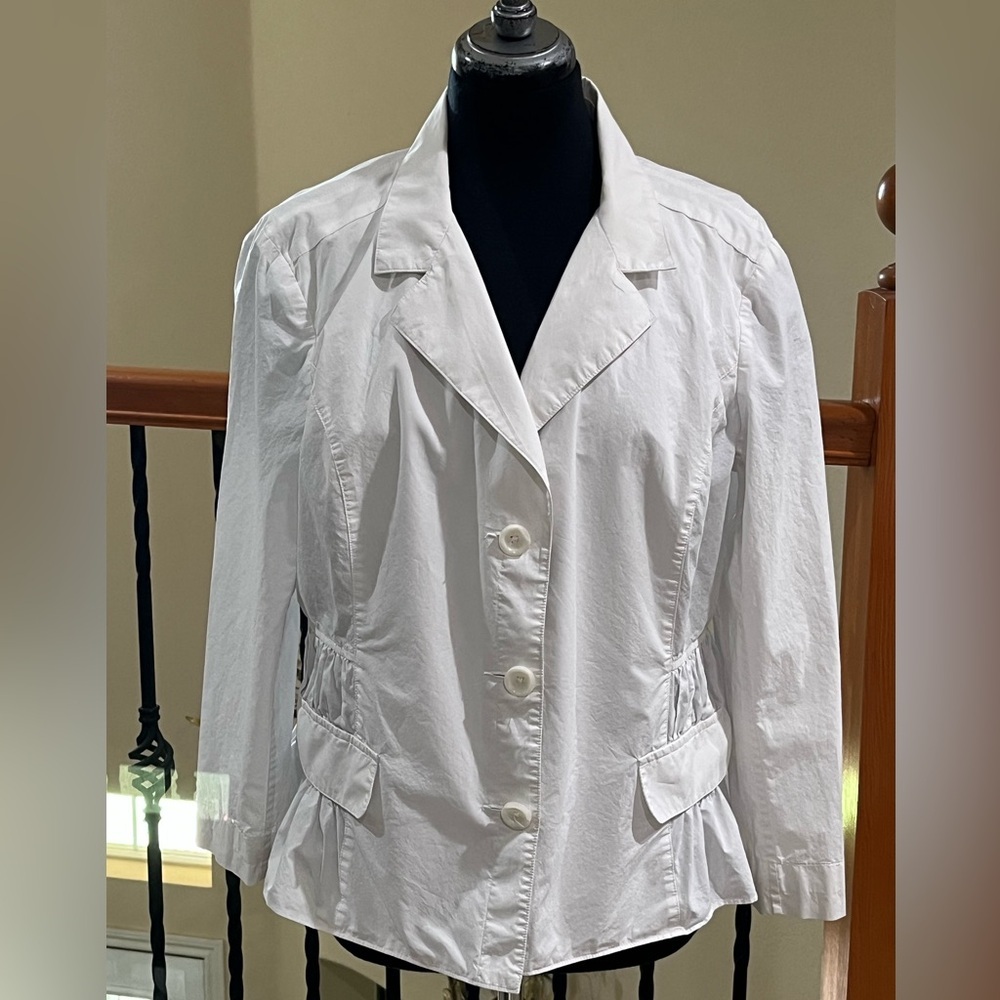 MICHAEL KORS White RUCHED BACK Button-Front Lightweight Blazer Jacket SIZE XL